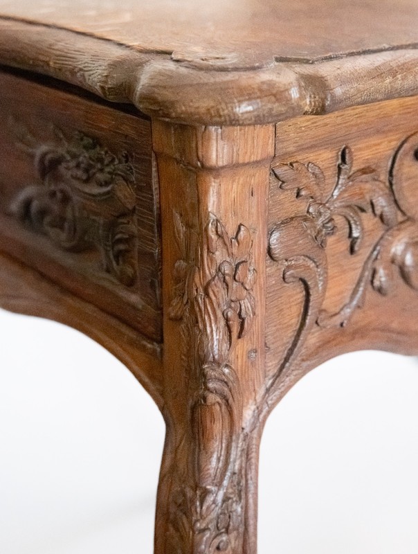 Antique 19th Century French Carved Oak Side End Table With Drawer 20"H gallery