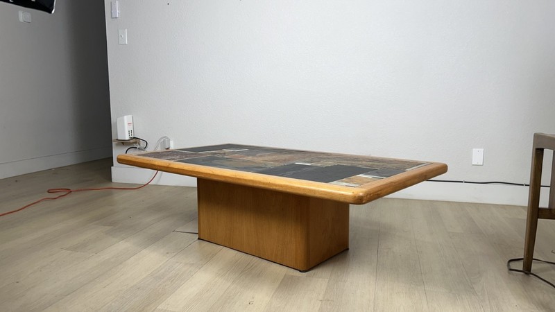 Vintage Sallingboe Jelling Danish Teak Slate Mosaic Coffee Table 1970s MCM gallery