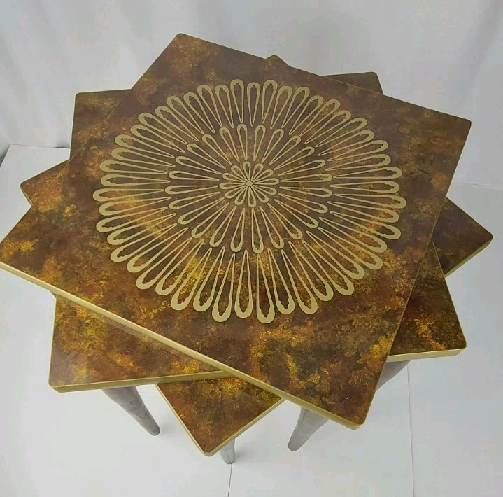 Vintage MCM Set Of 3 Faux Marble Wood Formica Nesting Stacking Tables 15x15 EUC gallery
