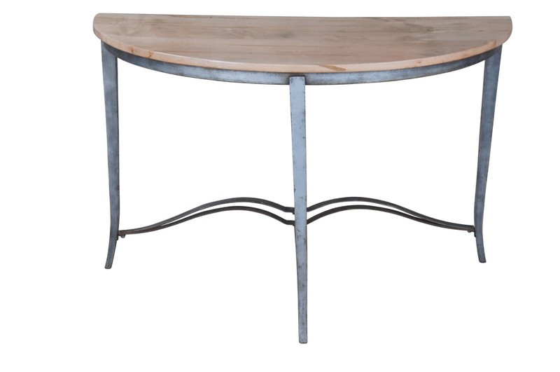Industrial Reclaimed Rustic Iron Demilune Maple Console Hall Entry Table 46"