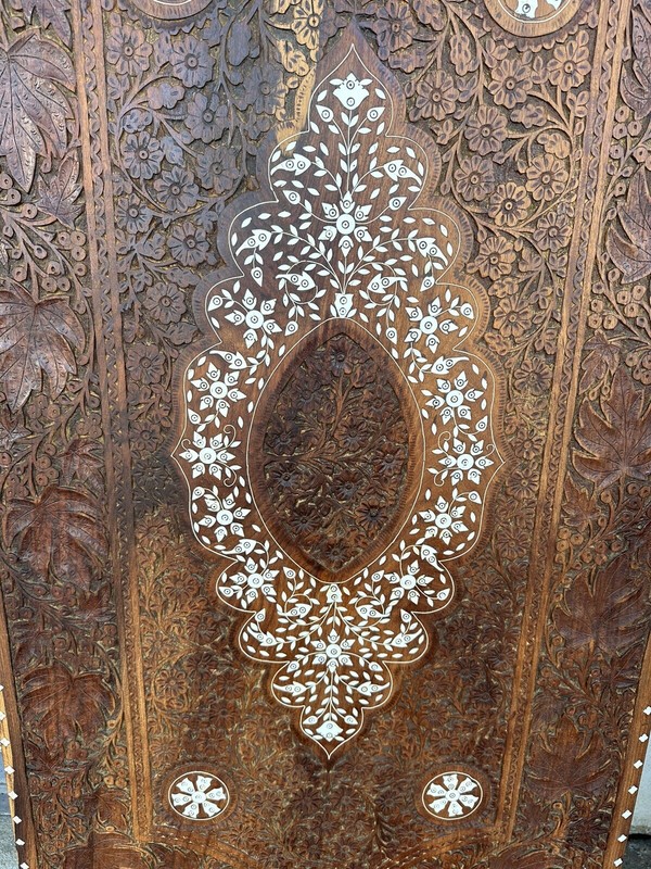Antique Moroccan Carved Inlay Wooden Door, Table, Wall hanging 60”x27” gallery