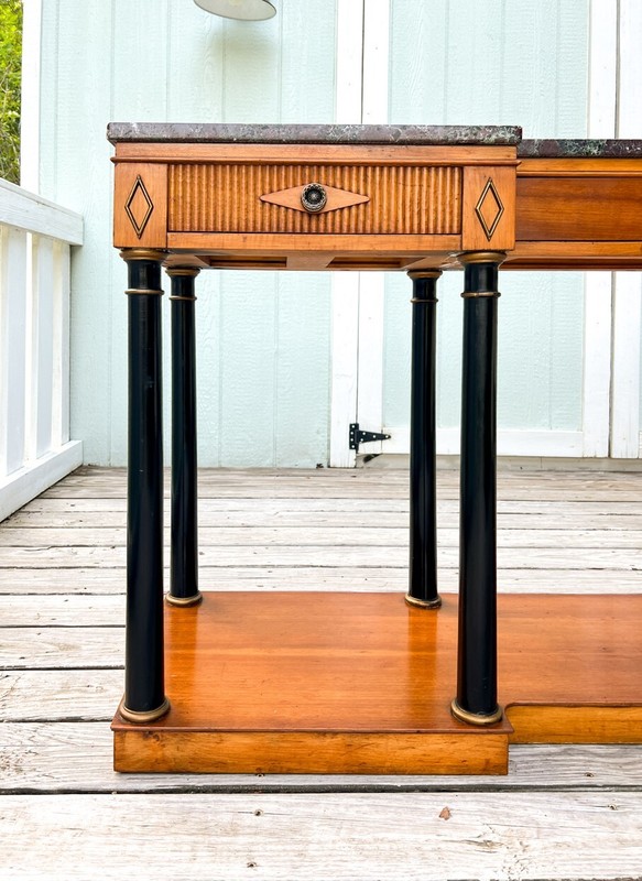 Vintage 1960s Widdicomb Cherry Marble Top Biedermeier Console Sofa Table gallery