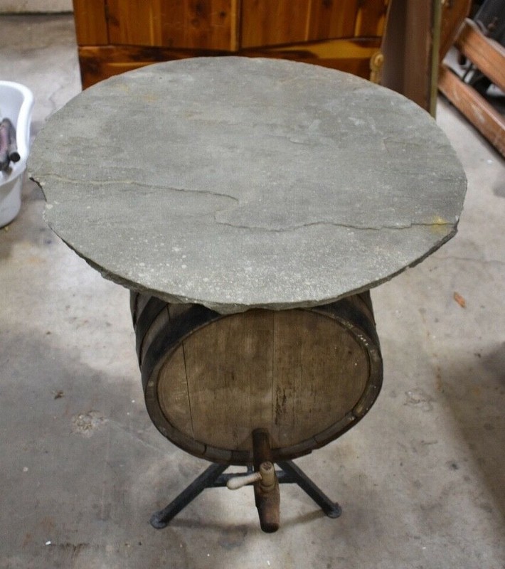 Antique Custom One of a Kind Barrel Pub Table with Stone Top gallery