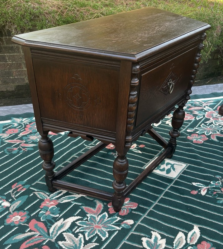 Tomlinson 1930s/40s Jacobean Revival Gothic Carved Romano Oak Server/ Side Table gallery
