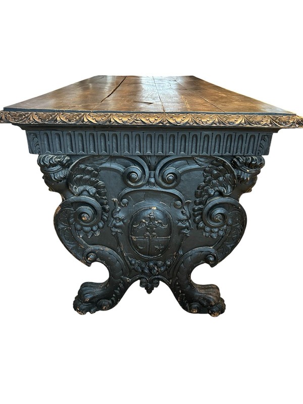 Antique Heavy Carved Library Table Ornate 78x35x32