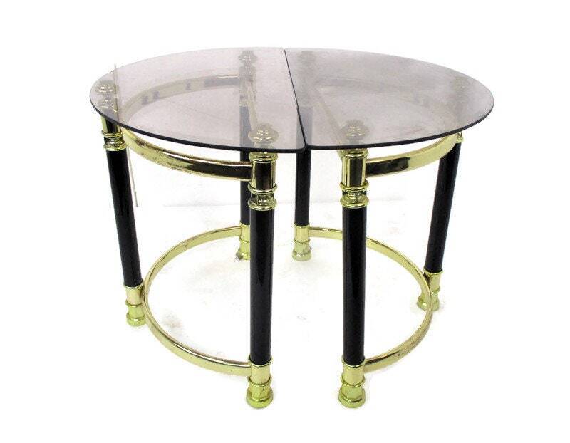 Two Side Coffee Wine End Tables Chrome Smoked Glass 80s Half Moon Vintage