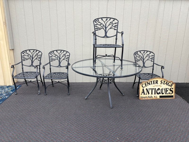 67750 Outdoor Patio Set with Glass Top Table and Four Cast Aluminum Chairs