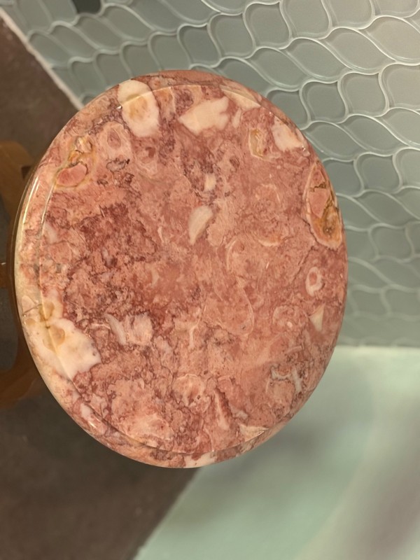 17” Round side Table with Pink Marble Breccia Top and Walnut Base gallery