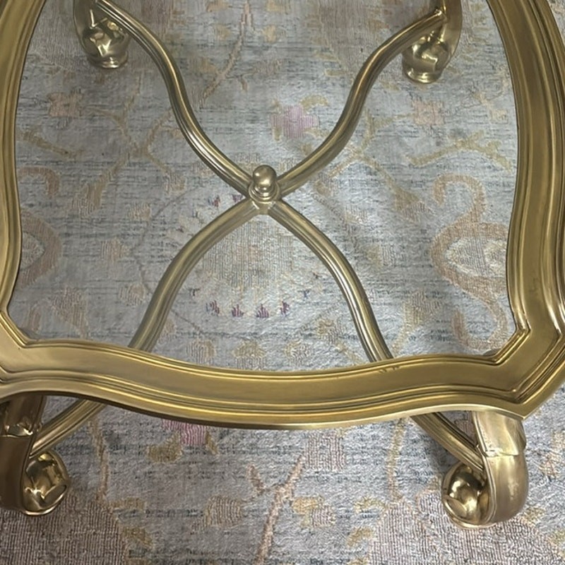 Vintage Hollywood Regency Brass Glass Coffee Table LaBarge Style 42x32 gallery