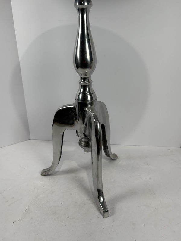 Mid Century Modern Aluminum Silver Metal Round Night Stand Table Wine Table gallery