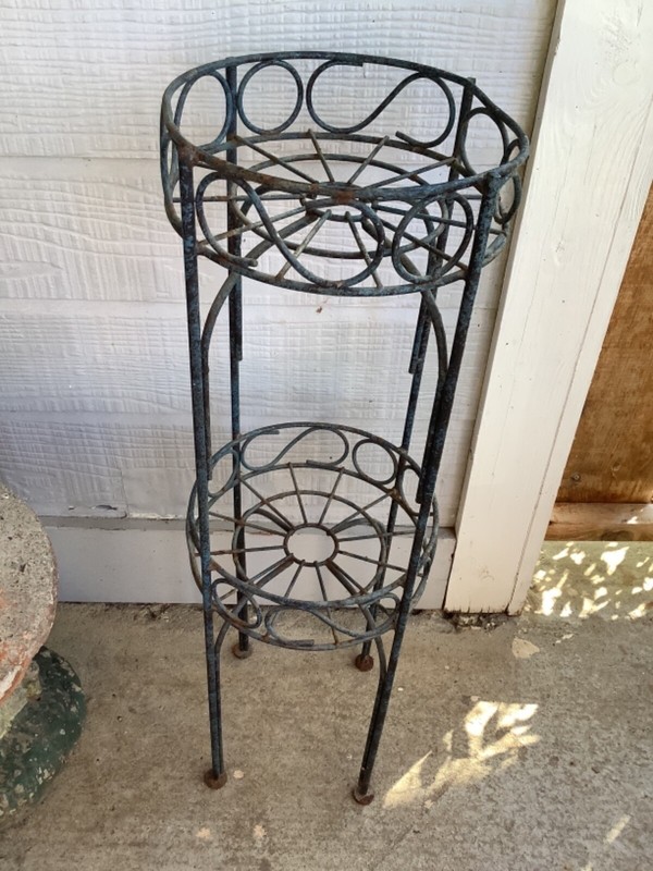 Vtg Wrought Iron 2 Plant Stand Plantstand tier tiered pot holder planter