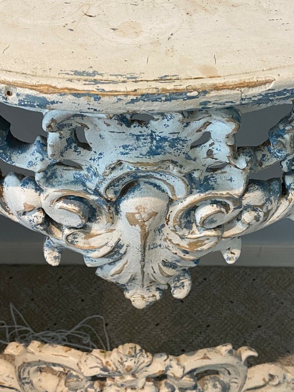 antique side table white/cream with blue 