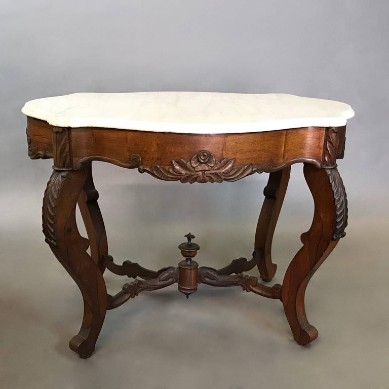 19th Century Victorian Carved Rosewood and Marble Center Table gallery