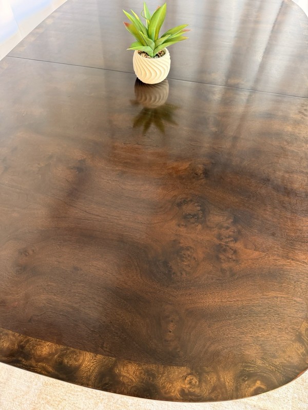 Mastercraft Burl Wood Walnut Dining Table With 2 X 20 Inch Leafs. No Reserve. gallery