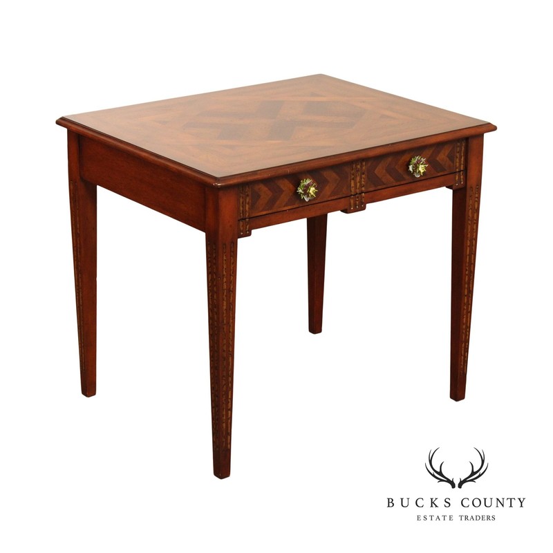 Drexel Heritage ‘Celtic’ Parquetry Top One Drawer Lamp Table