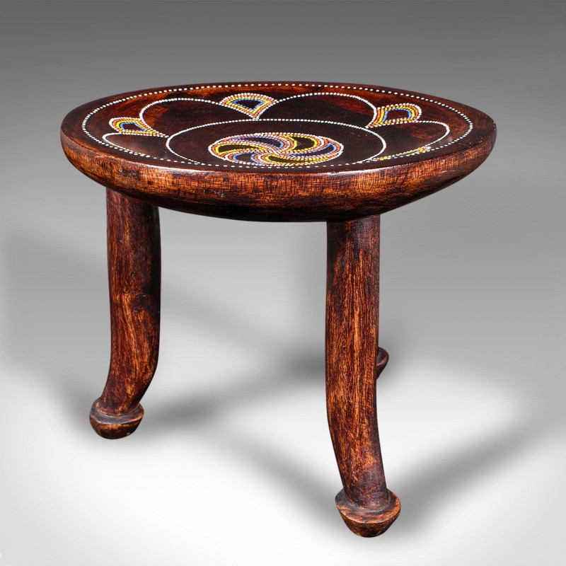 Small Antique Tribal Side Table, African, Fruitwood, Lamp, Stool, Late Victorian gallery