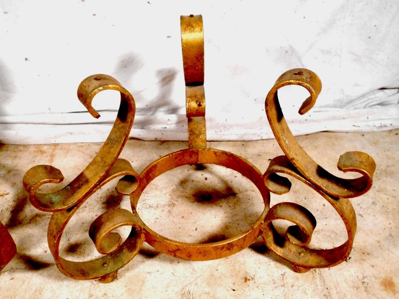 VINTAGE PAIR OF MID CENTURY GILT WROUGHT IRON END TABLES gallery