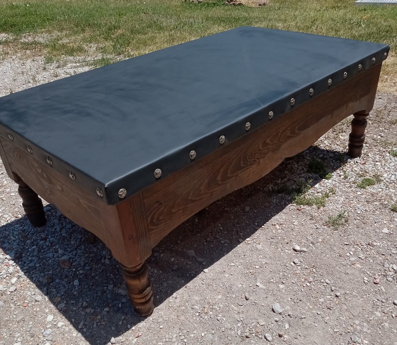 Rustic Pine Western Vinyl Top Coffee Table with Drawer (CT317) gallery