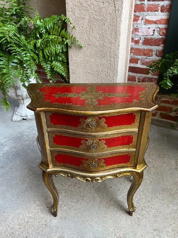 Vintage Italian Gold Gilt Chest End Table Florentine RED Hollywood Regency Tole gallery