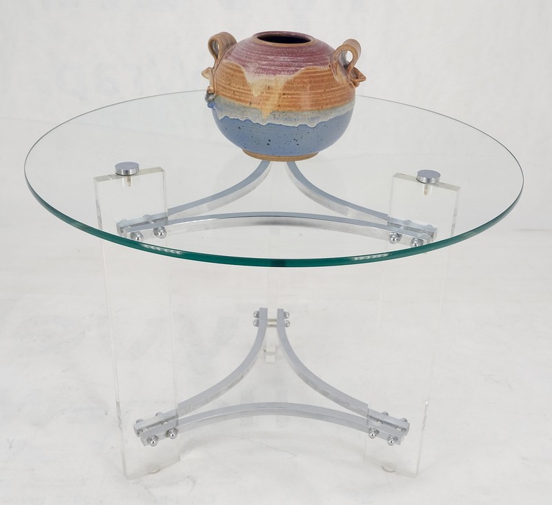 Glass Lucite Chrome Round Center Side Occasional 1970s Two Tier Table MINT! gallery