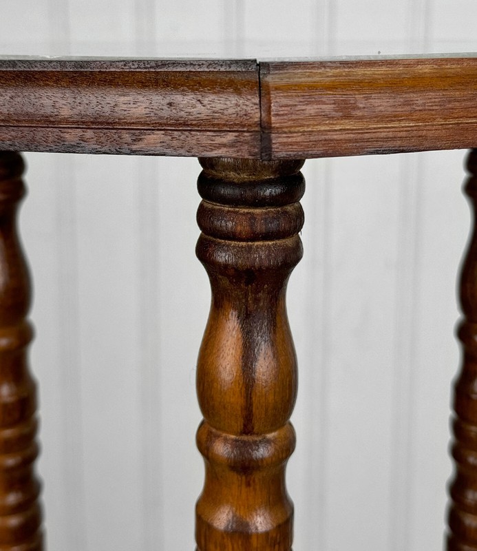 Vintage Traditional Turned Walnut & Marble Plant Stand Pedestal gallery