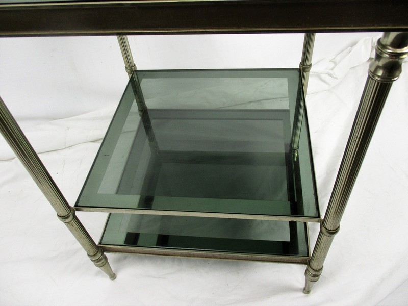 vintage small coffee cocktail side table 3 tier smoked glass chrome funky practi gallery
