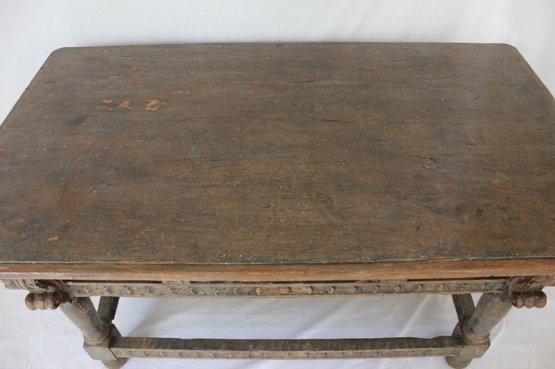 Polychrome Carved Spanish Baroque / Colonial Oak Refectory Table Circa (AF1-371) gallery