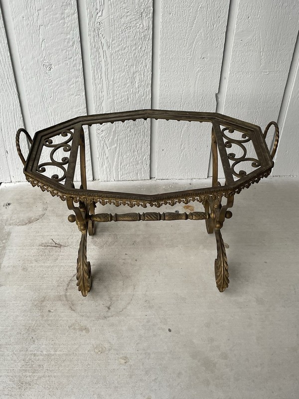 Antique Iron And Brass Table Serving Tray Art Nouveau Vtg 1930s Needs Glass