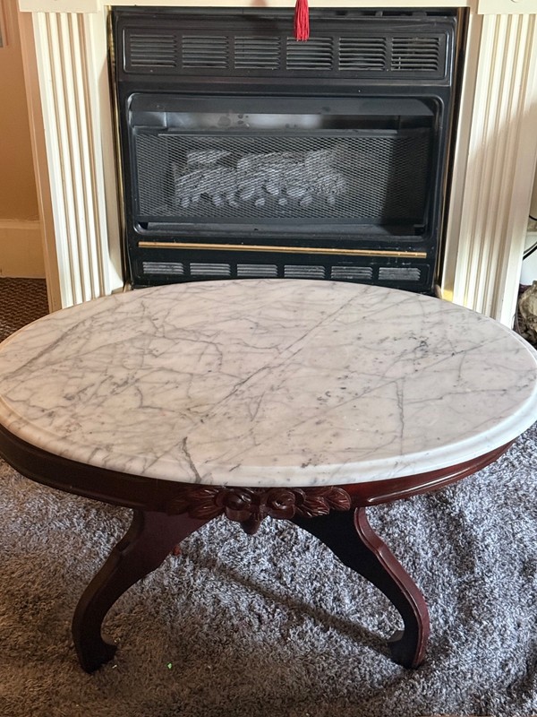 Oval Mahogany Marble Top Center Table circa 1850-60 – In our family for over 100