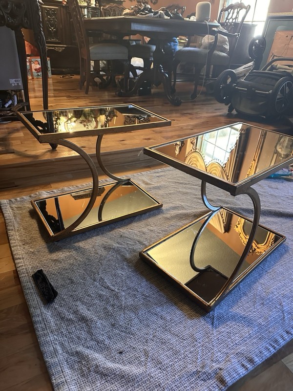 1970s Vintage Mirrored Coffee Table End Table Set gallery