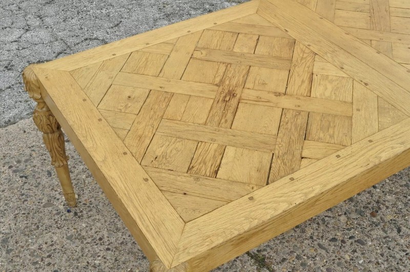French Baroque Parquetry Inlay Dining Table of 18th C. Oak Wood Plank Flooring gallery