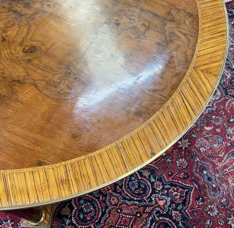 66" LARGE ROUND EMPIRE STYLE FIGURED BURL WALNUT CENTER ENTRYWAY TABLE gallery