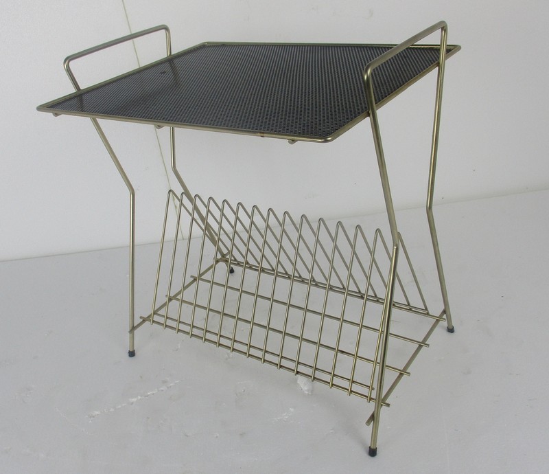 Atomic Perforated Wire Iron Cart Trolley Music Albums Side Table Mid Century M gallery