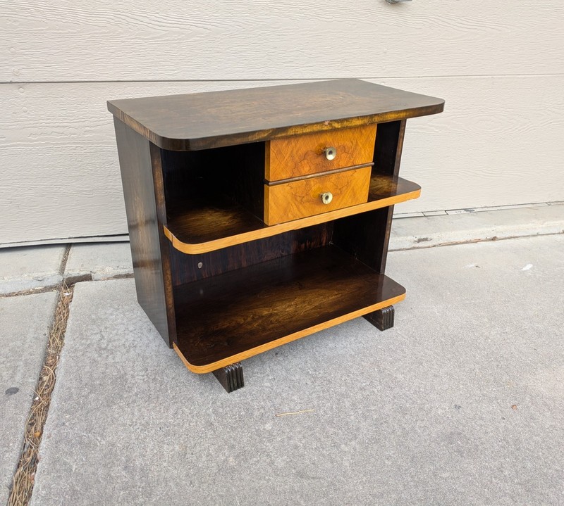 Vintage 1930s Art Deco Streamline Waterfall Nightstand End Table Burl Veneer F56 gallery