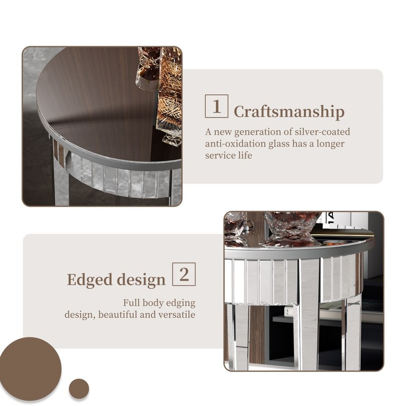 Round Silver Mirrored Side Table Modern Glass Accent for Living Room & Bedroom gallery