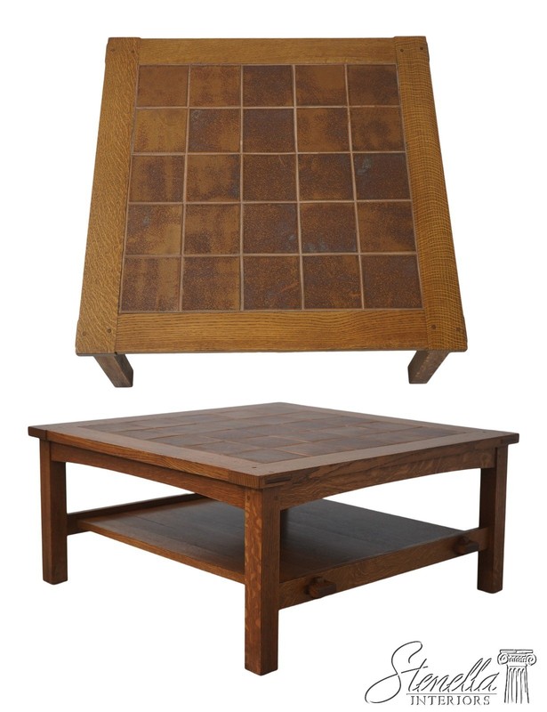 72355: STICKLEY Mission Oak Tile Top Coffee Cocktail Table