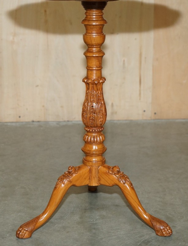 A MUST SEE VINTAGE ORNATELY HAND CARVED TRIPOD SIDE TABLE IN SATINWOOD & WALNUT gallery
