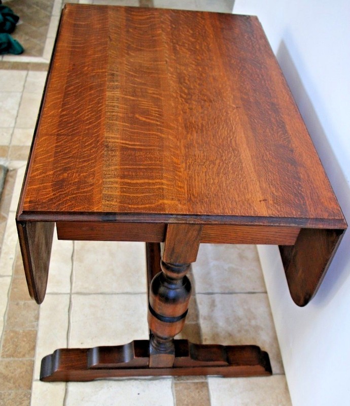 Antique English Pub Table Solid Tiger Oak Drop side Leaf Kitchen Game Seats six gallery