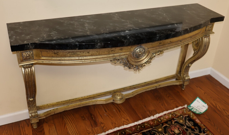 Louis XV Style Faux Marble Gold Console Table Attributed To Maison Jansen gallery