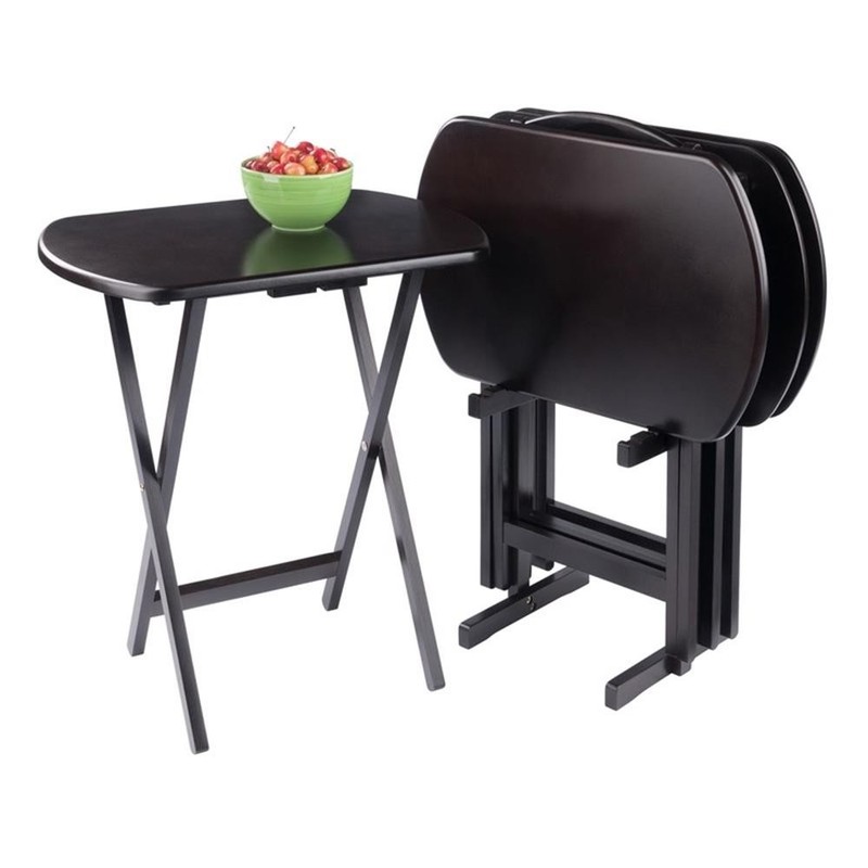 Pemberly Row Solid Wood Corbett 4 Oversized Snack Table and Stand Coffee Finish gallery