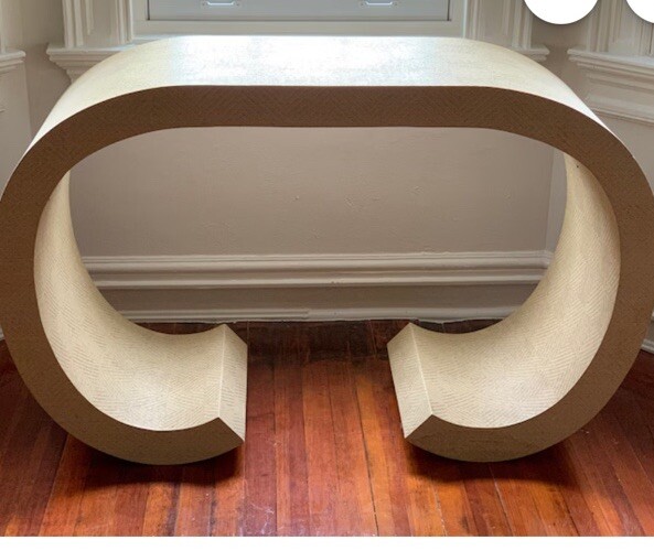 Karl Springer Waterfall Grass cloth Console Table