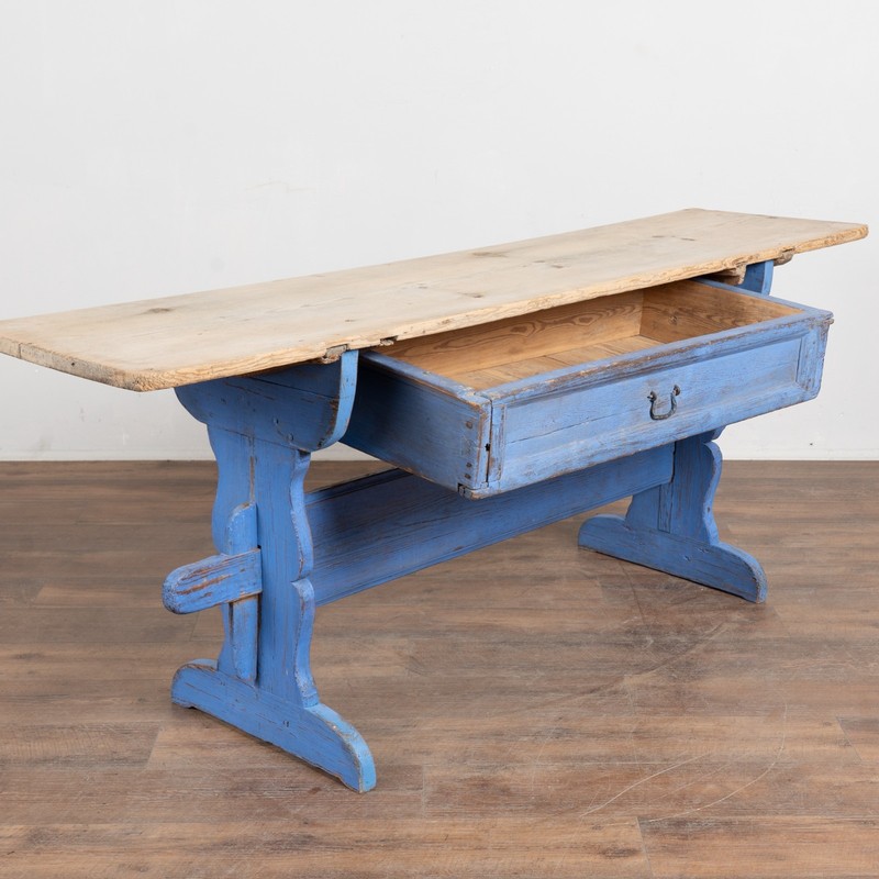 Early 19th-Century Swedish Pine Console Table with Blue Trestle Base gallery