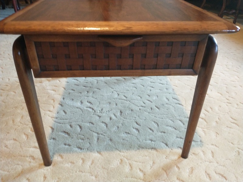 Lane Perception End Table By Warren Church Floating Top W/ Brass Spheres gallery