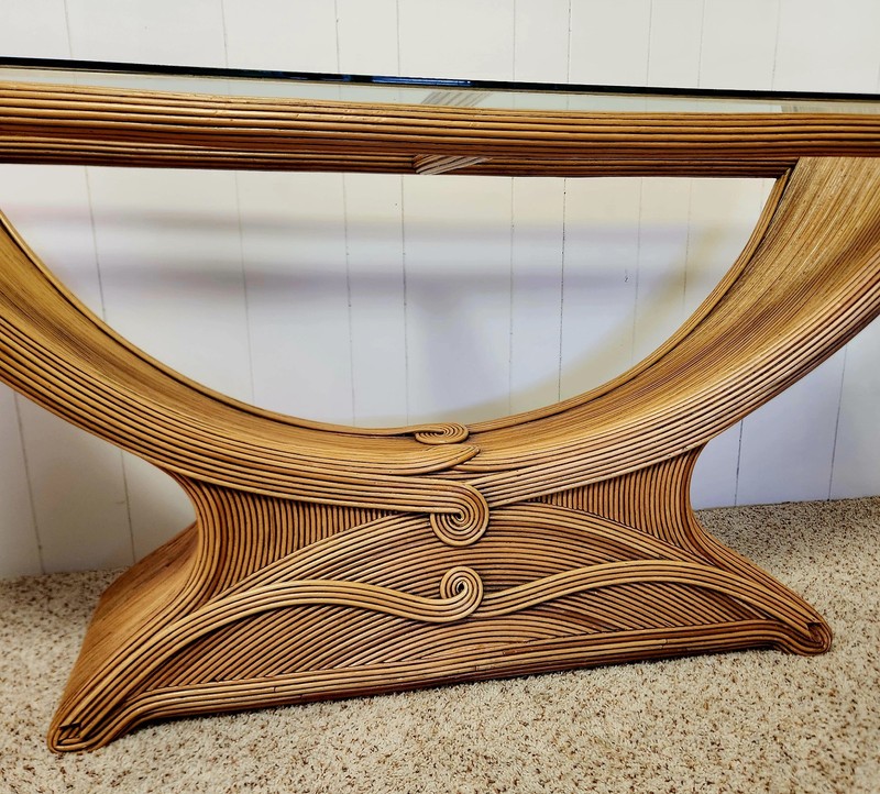 1970s Pencil Reed Console Table Gabriella Crespi Style gallery