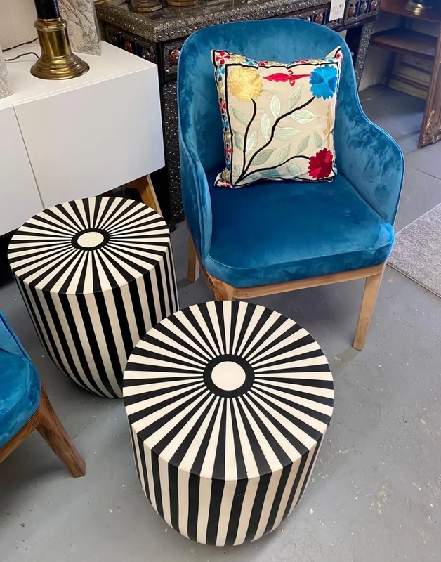 Art Deco Style Black and White Resin Side, End Table or Stool, a Pair gallery