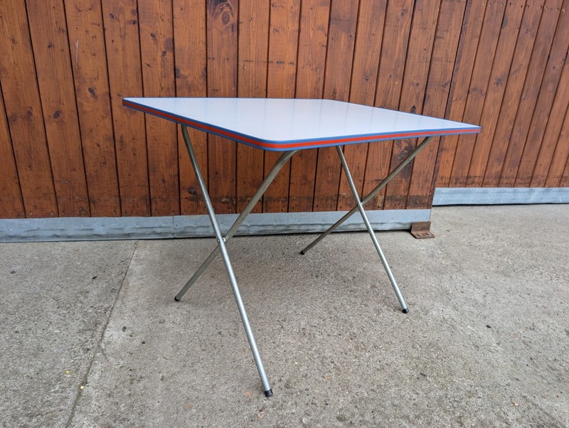 Vintage Original Retro Aluminium Dining Table, Foldable Camping Table, Weiß gallery
