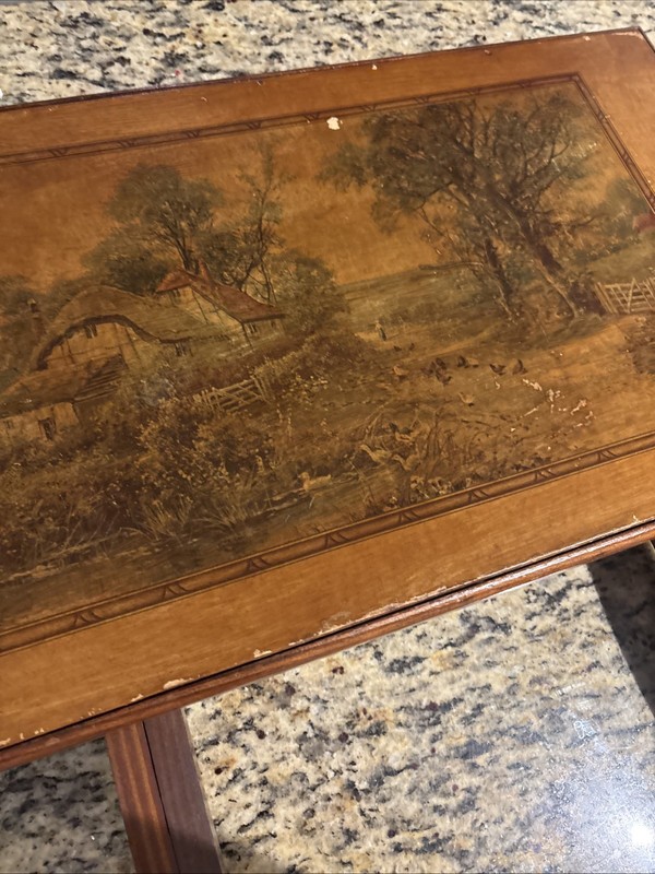 Vintage Wooden Folding Card Table Country Lane Stamp gallery