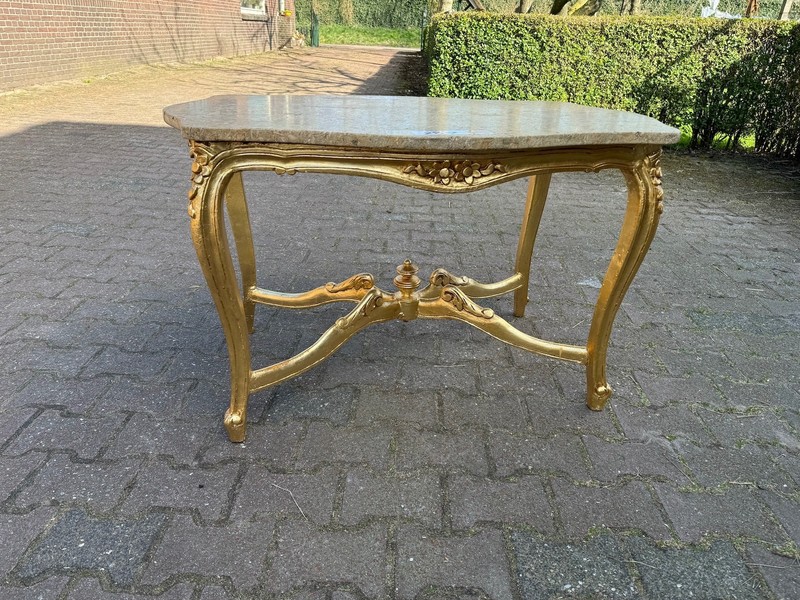 Coffee Table French Louis XVI Gold Marble Beech Wood Vintage 1940s gallery