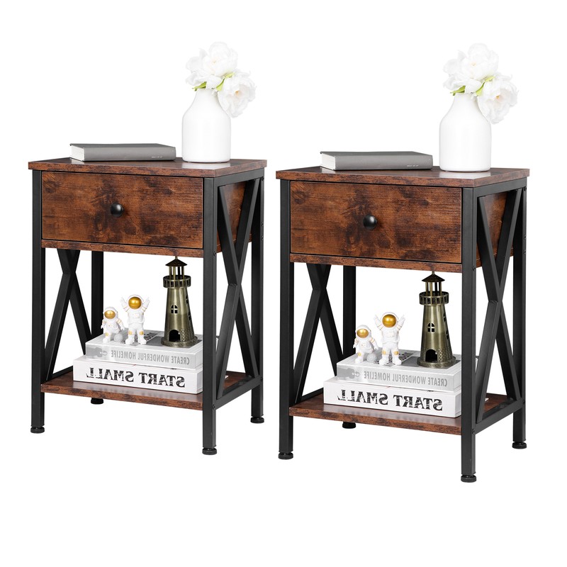 End Table Sofa Side Tables with Drawer X-Design Metal Frame for Bedroom Set of 4 gallery