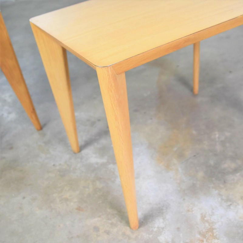Mid Century Modern Blonde Side Tables or End Tables with Laminate Tops a Pair gallery